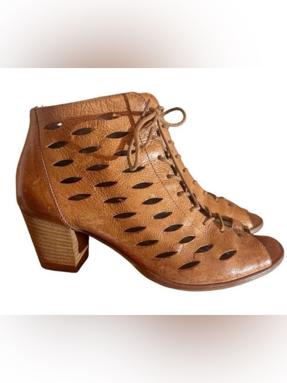 Paul Green Bali Lace Up Cut Out 3" Block Heel Bootie Sandals Shoes Size 9 UK 6.5